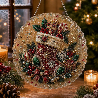 DIY Christmas Pearl & Rhinestone Diamond Painting Suncatcher 🎄