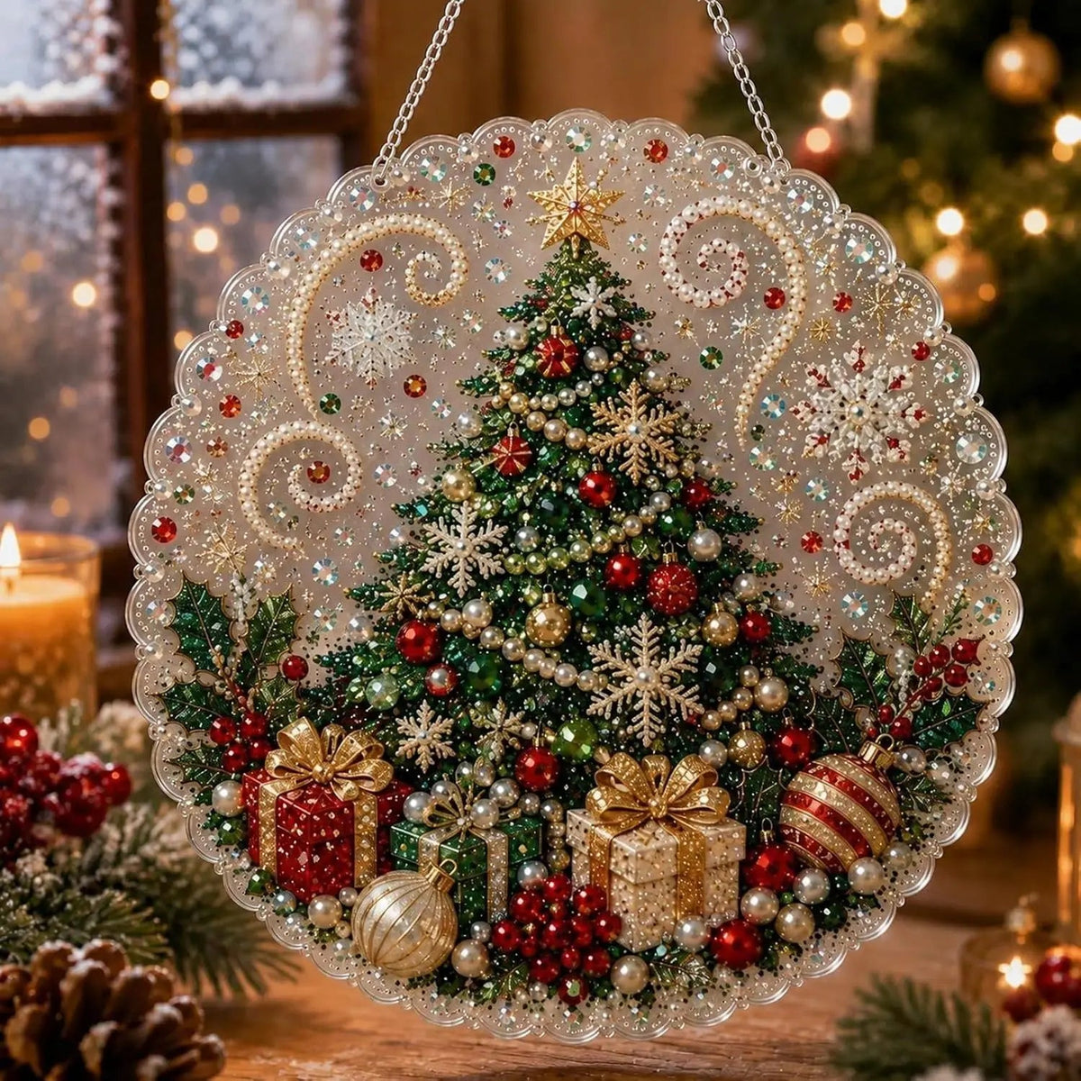DIY Christmas Pearl & Rhinestone Diamond Painting Suncatcher 🎄