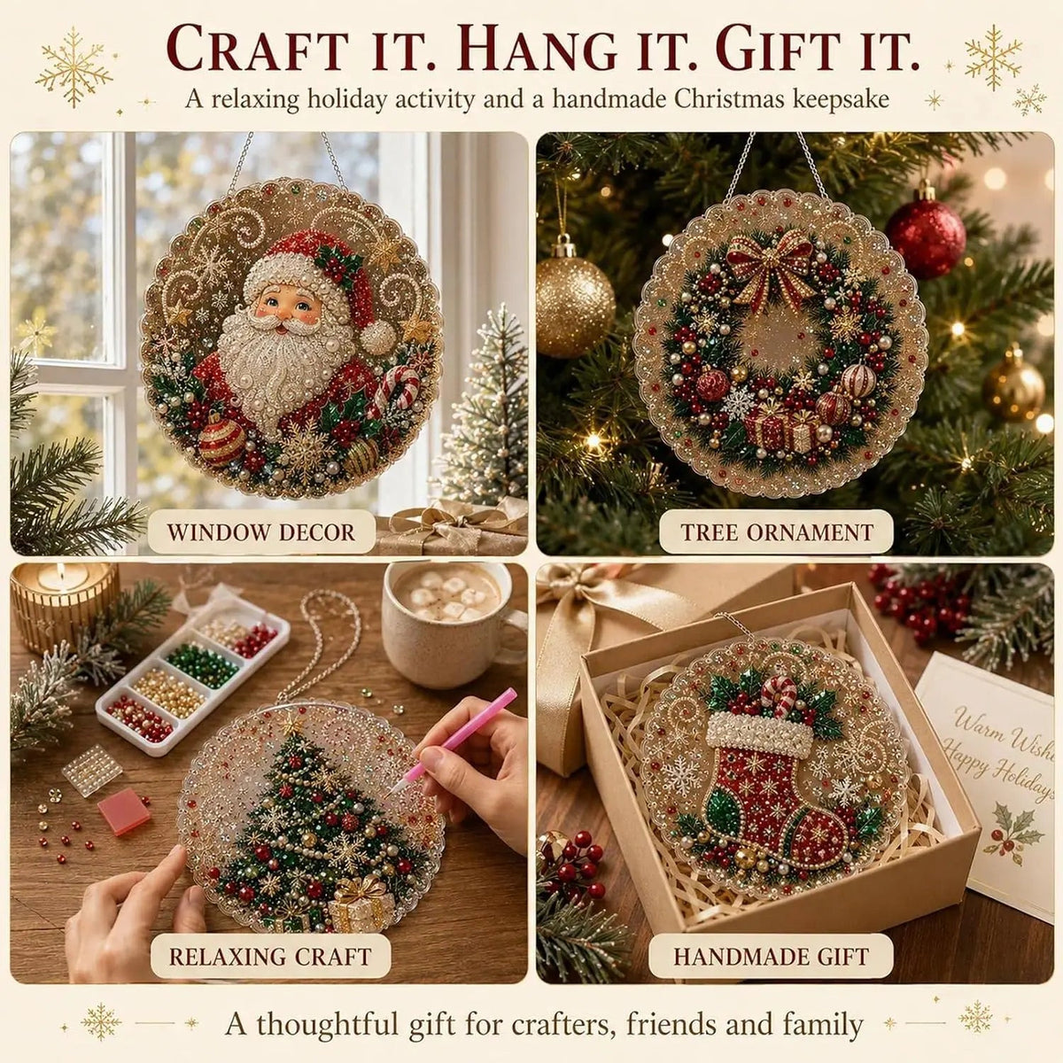 DIY Christmas Pearl & Rhinestone Diamond Painting Suncatcher 🎄
