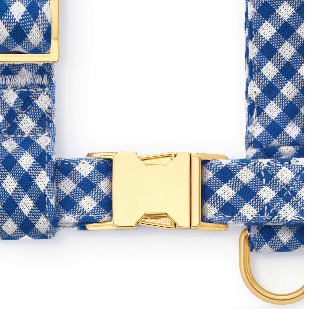 Lake Blue Gingham Dog Harness