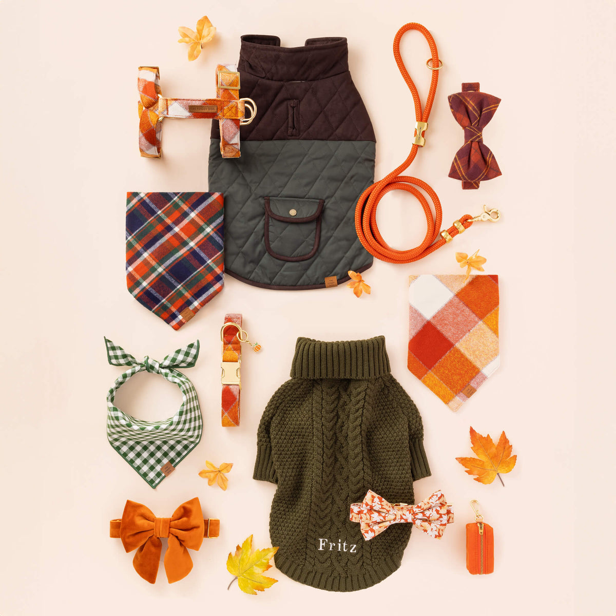 Pumpkin Spice Plaid Flannel Dog Harness