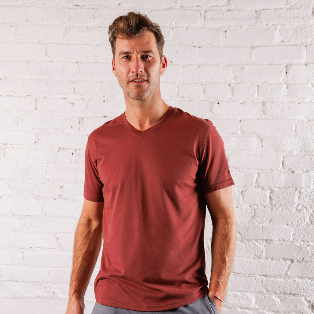 Everyday Tee with V-Neck in Crimson