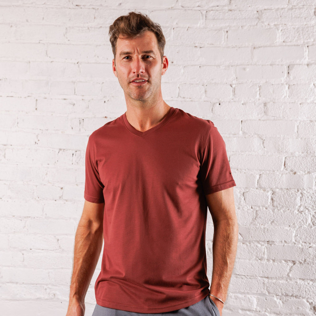 Everyday Tee with V-Neck in Crimson