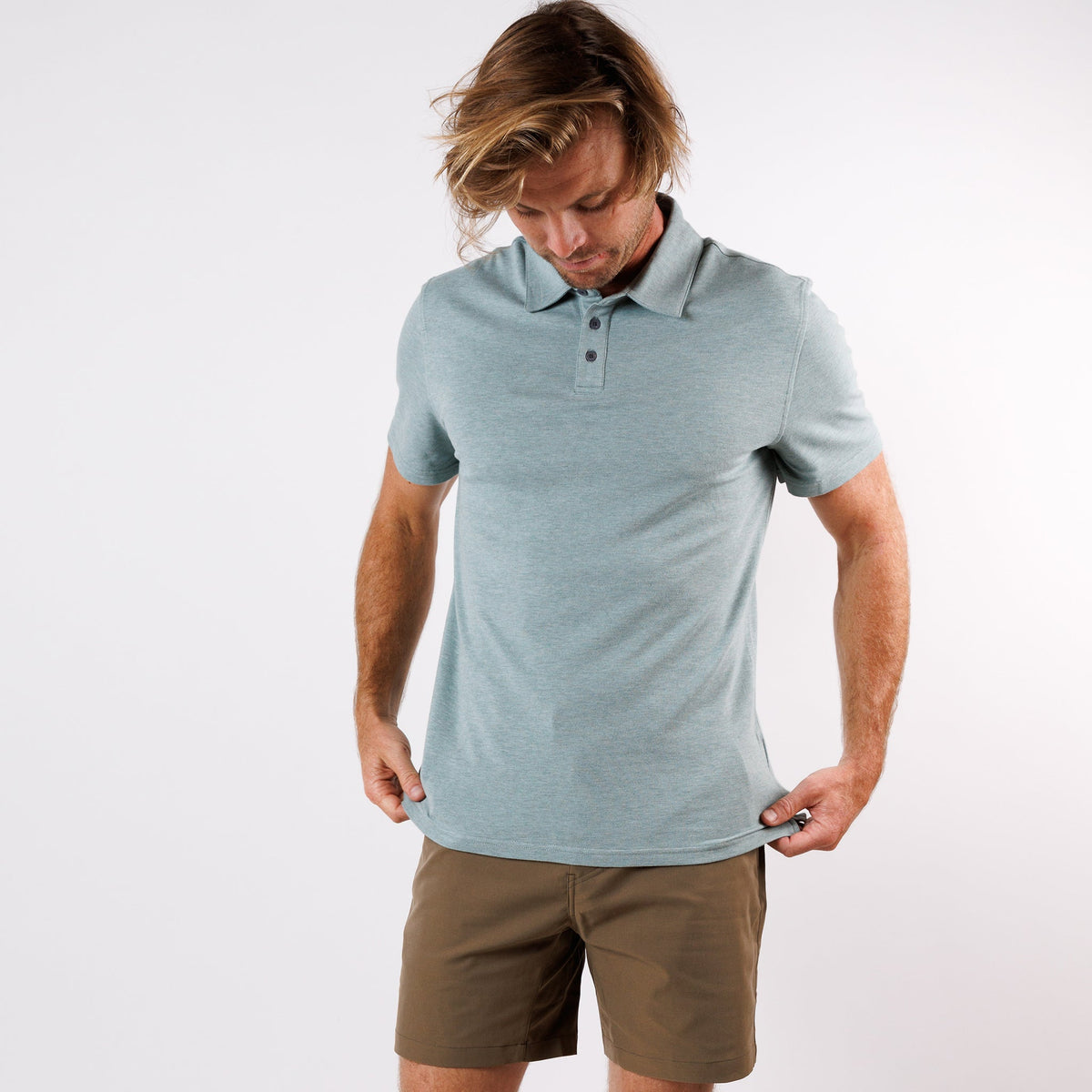 Tour Polo in Heather Gray Green