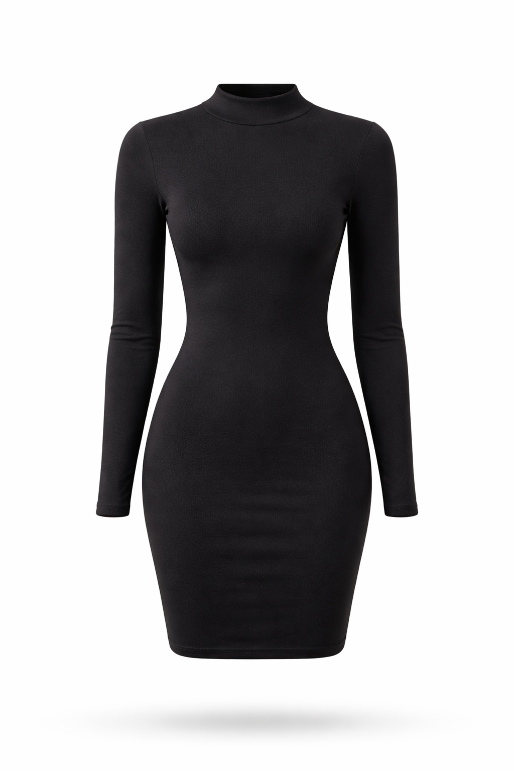 Women's Long Sleeve Mock Neck Dress - Black