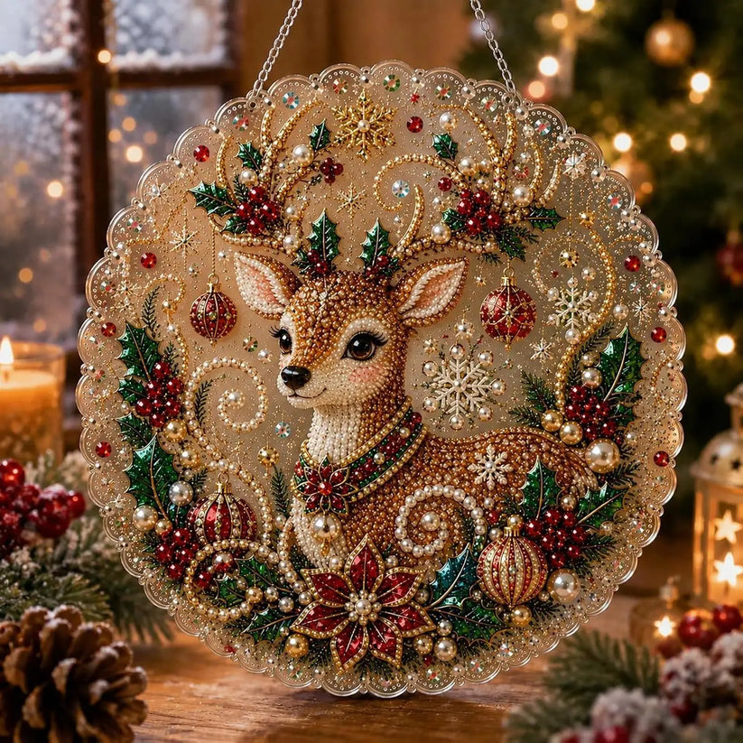 DIY Christmas Pearl & Rhinestone Diamond Painting Suncatcher 🎄