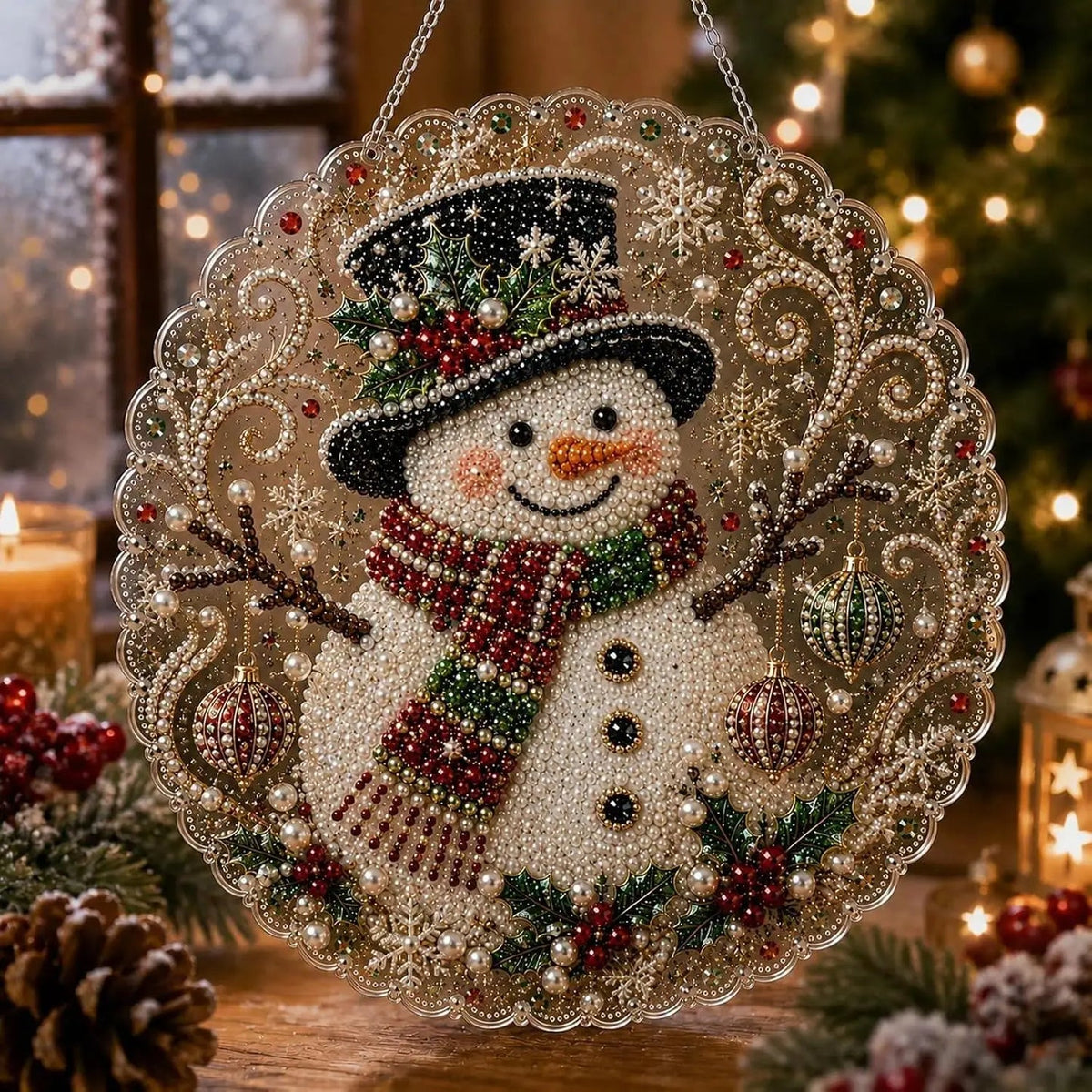 DIY Christmas Pearl & Rhinestone Diamond Painting Suncatcher 🎄